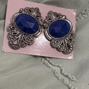 Elegant Silver and Blue Filigree Earrings